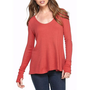 Free People Malibu Thermal long sleeve top washed red scoop neck distressed XS